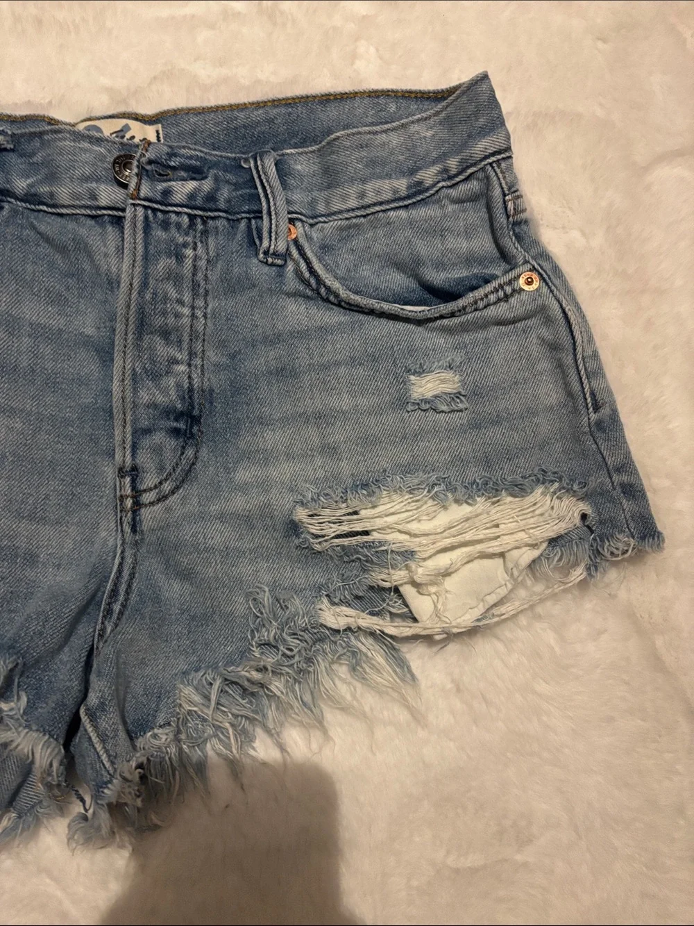 We The Free Light Blue Distressed Denim Cutoff Shorts